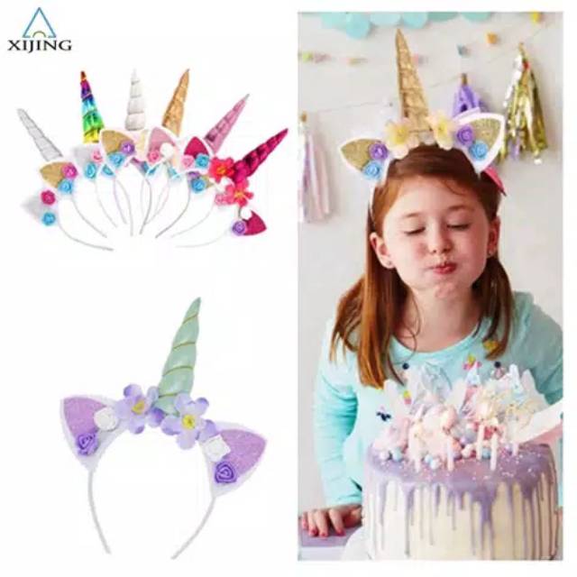 Bando tanduk unicorn motif bunga/aksesoris rambut import/bando anak import/aksesoris anak perempuan