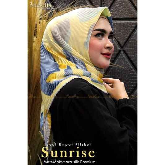 Jilbab Segi Empat Motif Plisket Polycatton Ori Nazilla-Sunrise lime