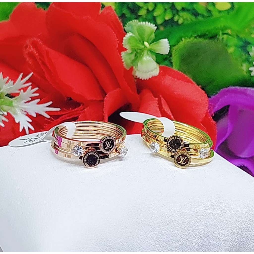 Cincin titanium permata 4 susun perhiasan fashion A-E