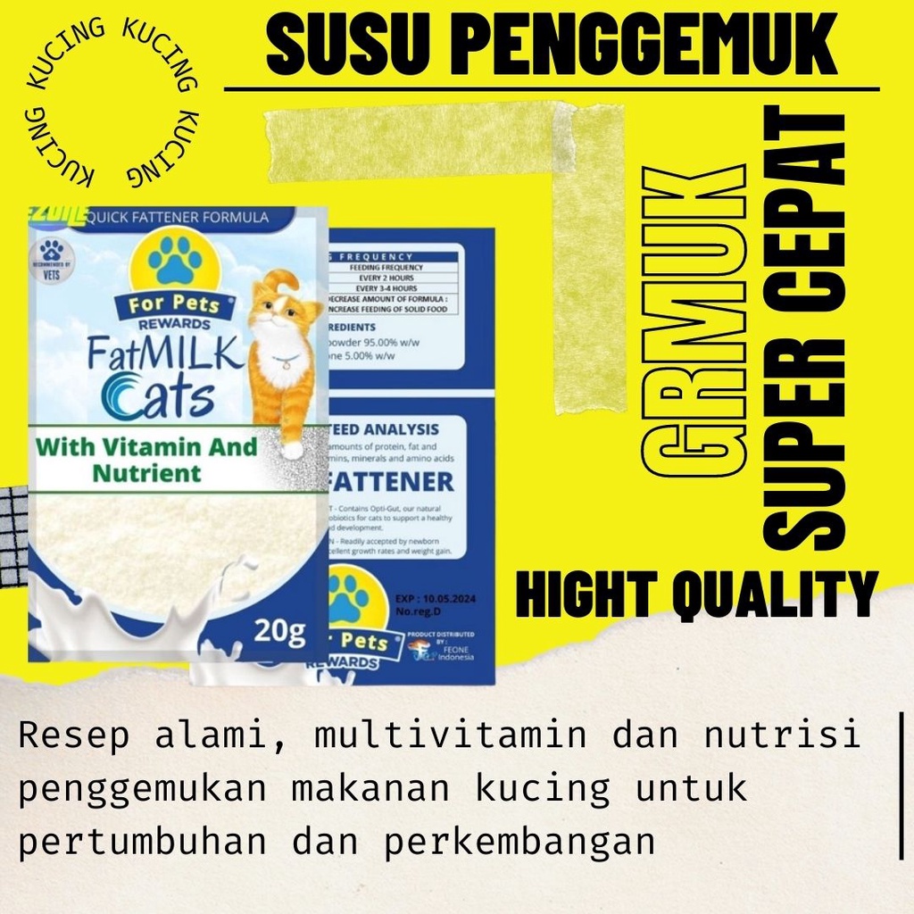 Susu Penggemuk Kucing 20gram Susu Kitten dan Adult Sachet Vitamin Penambah Nafsu Makan Super Cepat Anti Alergi FAT MILK FEZONE