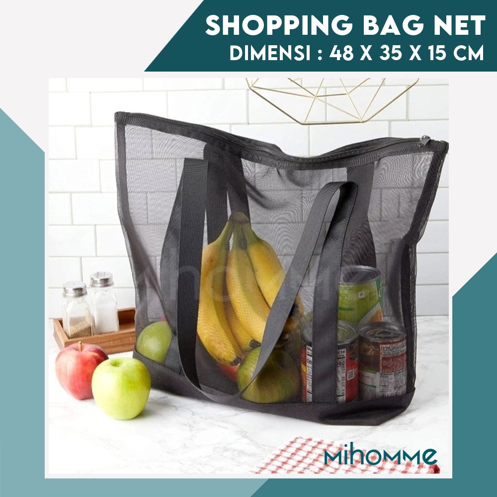 Tas Belanja Jaring Zipper Tote Shopping Travel Bag Organizer Lipat