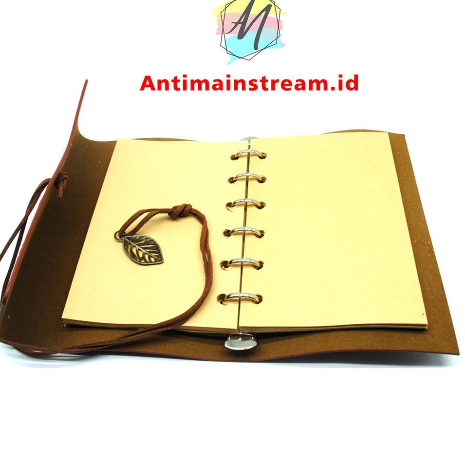 

AJL (Bisa Custom Nama/ Logo) Buku Catatan Binder Kulit Retro Leaf Kertas A7 - Buku Agenda Jurnal Kulit A7 ♫➮ ➩