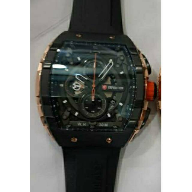 Jam tangan expedition e6782 black rose gold pria original