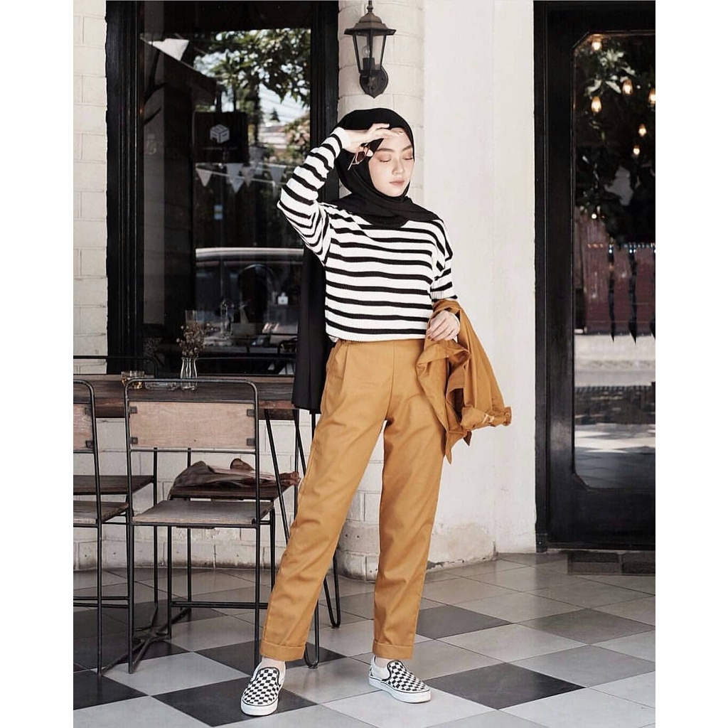 Celana wanita Baggy pants premium Celana panjang wanita  Army Beigi Cream Dusty