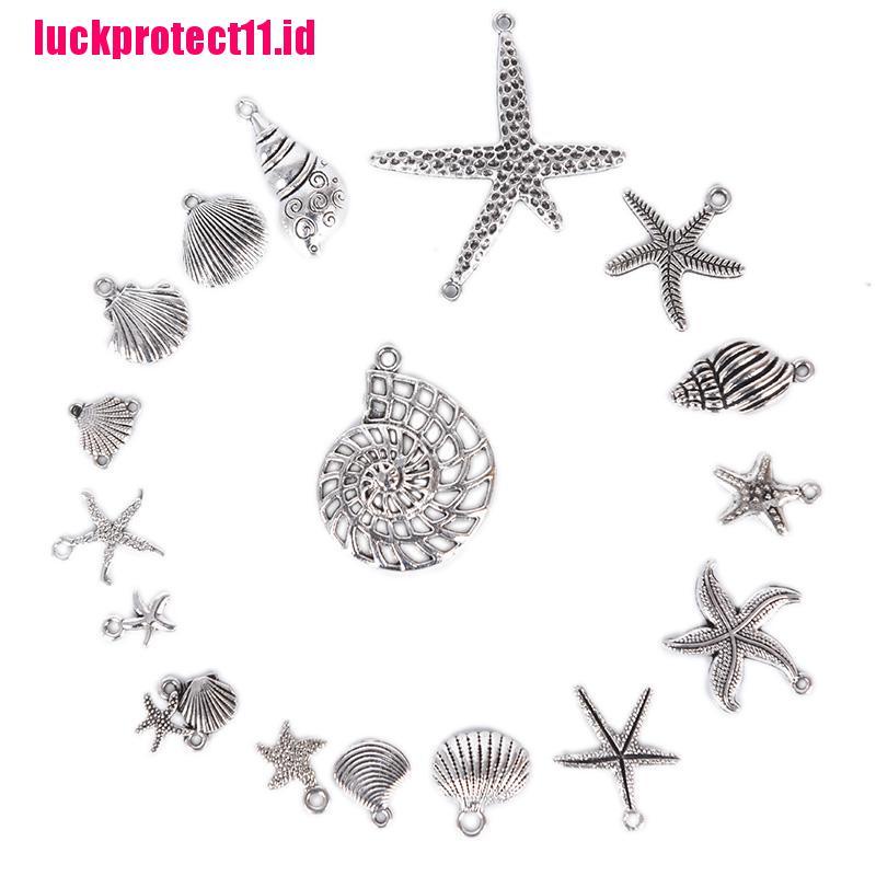 (LUCK) 17pcs / Set Liontin Silver Tibet Bentuk Bintang Laut / Kerang DIY Charms