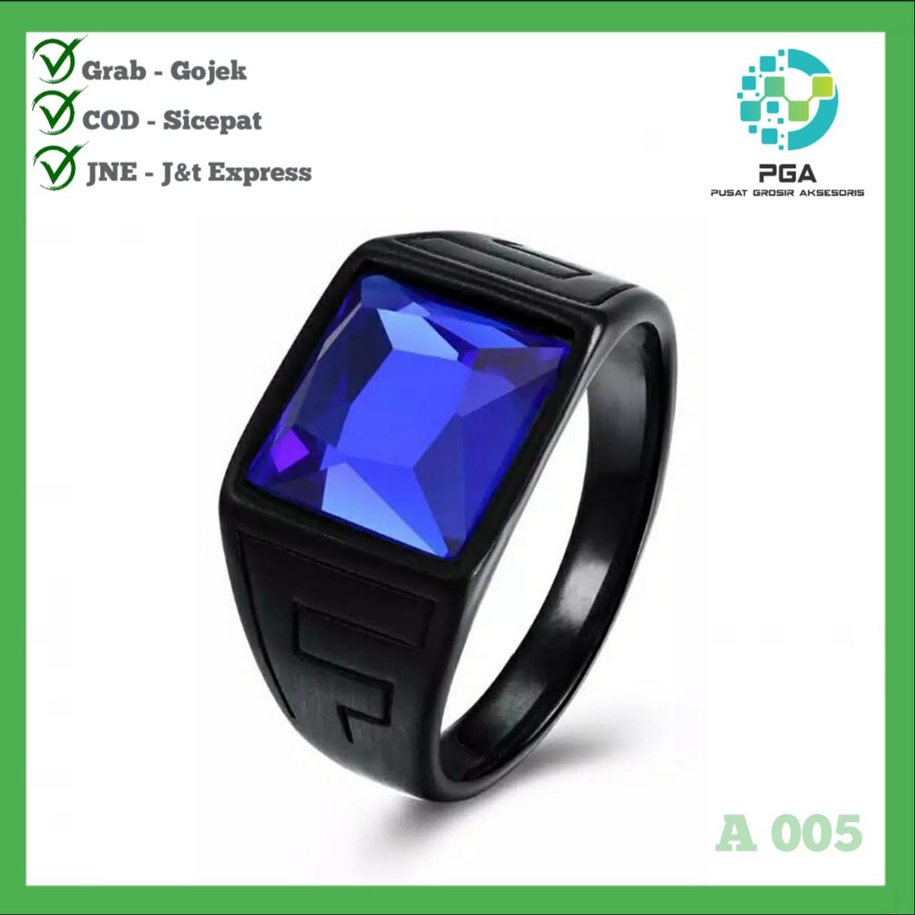 CINCIN TITANIUM PRIA HITAM DOP BATU BLUE SAFIR KUALITAS PREMIUM CINCIN PRIA FASHION PRIA
