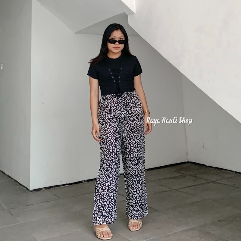 Kulot Motif Bali Rayon Premium-Kulot Batu Hitam