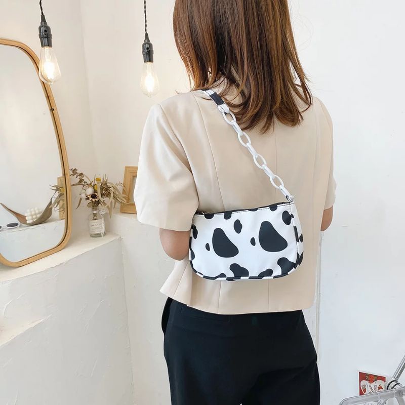 N_B_S / PATTERN COW SHOULDER BAG WANITA TAS SELEMPANG WANITA MOTIF SAPI TAS BAHU MOTIF KULIT SAPI RANTAI