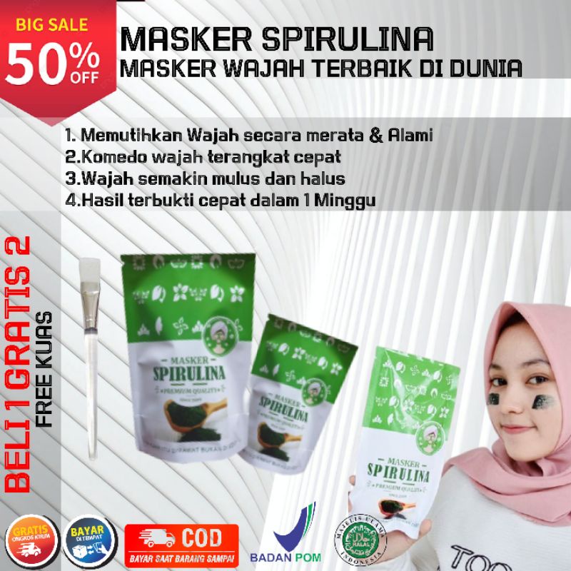 Masker Wajah Organik Spirulina Termurah buy 1 get 1 Mencerahkan Wajah Mengangkat komedo Penghilang J