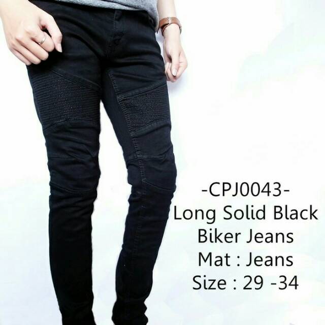 CELANA JEANS BIKER SOLID BLACK DISTRO