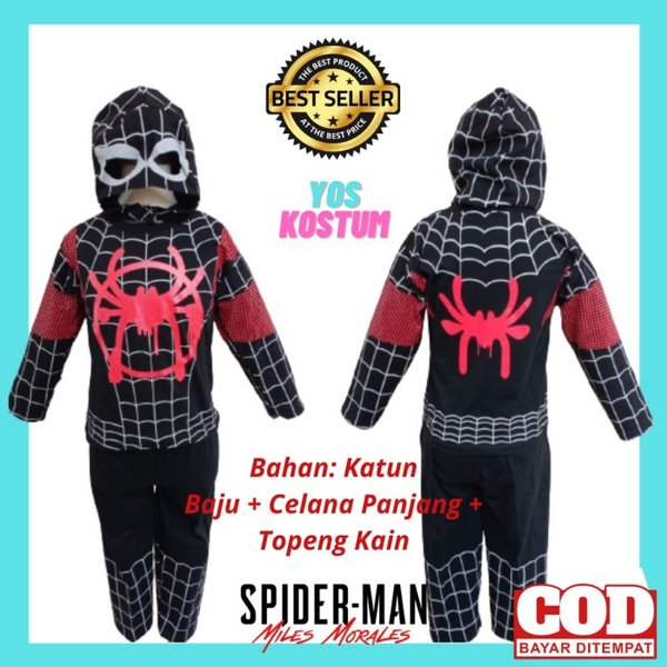 Kostum Spiderman Anak Miles Morales Baju Superhero Setelan Panjang Karakter Laki Cowok