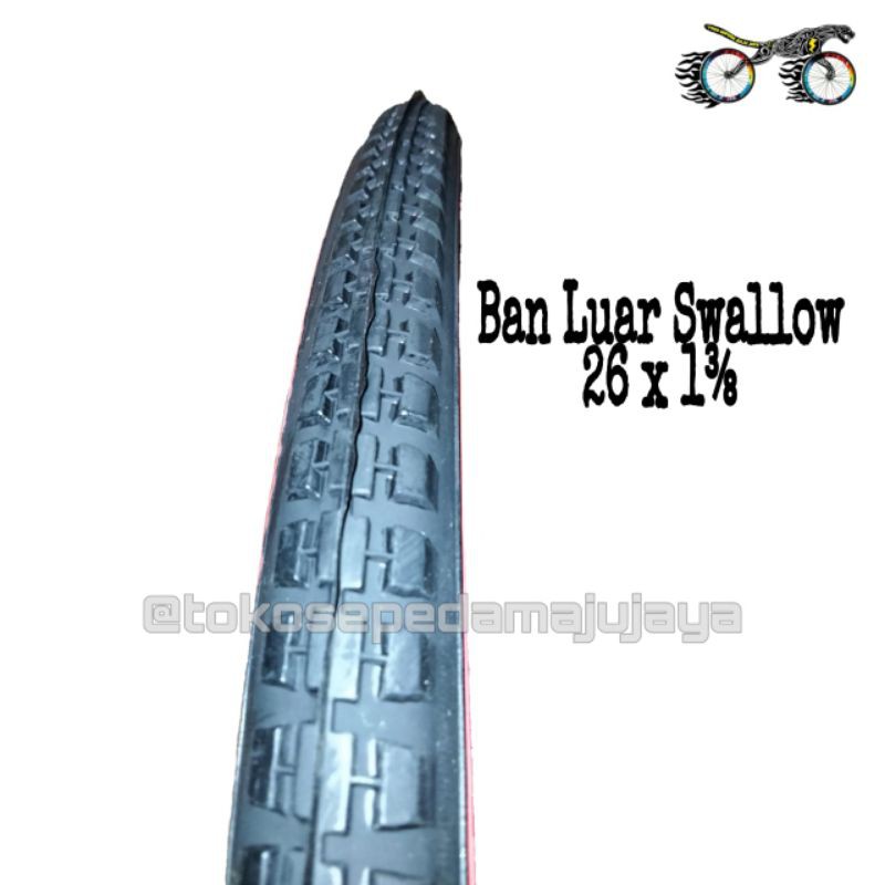 Ban Luar Sepeda Jengki balap ukuran 26 x 1 3/8 Swallow Hitam List Merah
