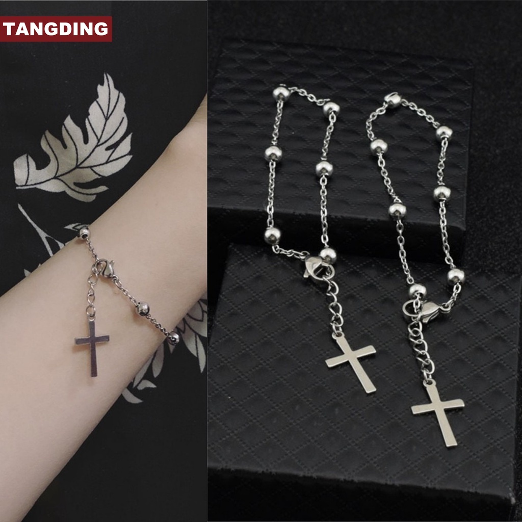 【COD Tangding】Korea Park Same Bracelet Classic Cross Tassel Round Beads Adjustable Men Women Couple Bracelet