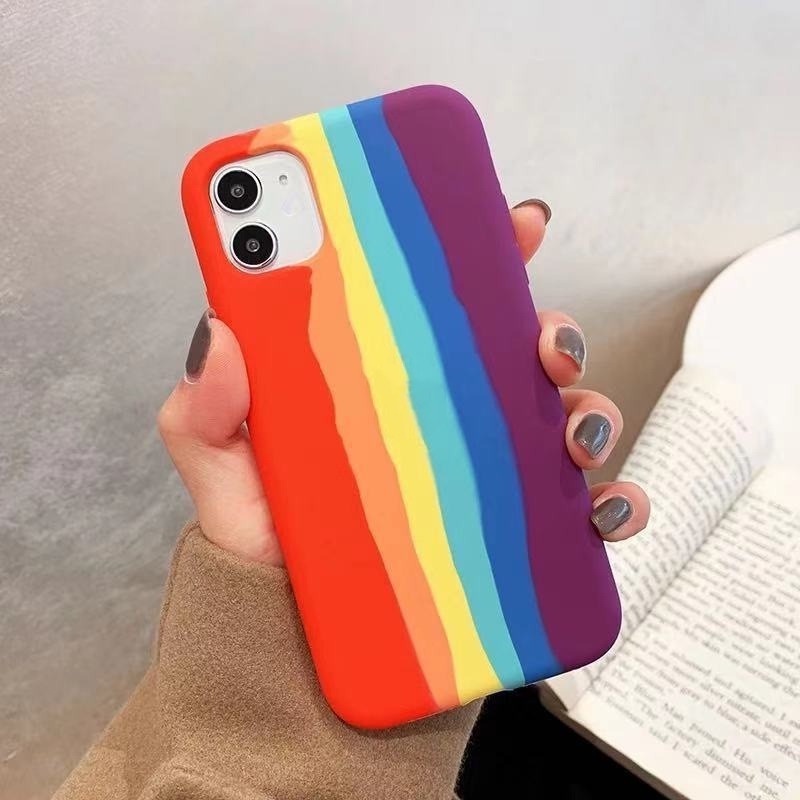 Case Bahan Silikon Warna Pelangi Untuk iPhone 14 13 12 11 Pro X XS Max XR 7 8 Plus