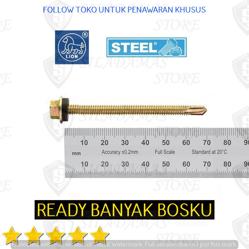 5 pcs #12x70 Baut / sekrup / roofing halus / ruping Atap 7cm