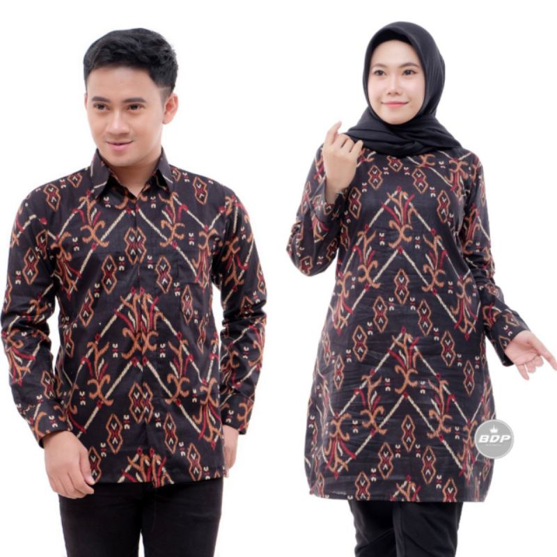 BAJU BATIK COUPLE MODERN MOTIF ZIGZAG COKLAT