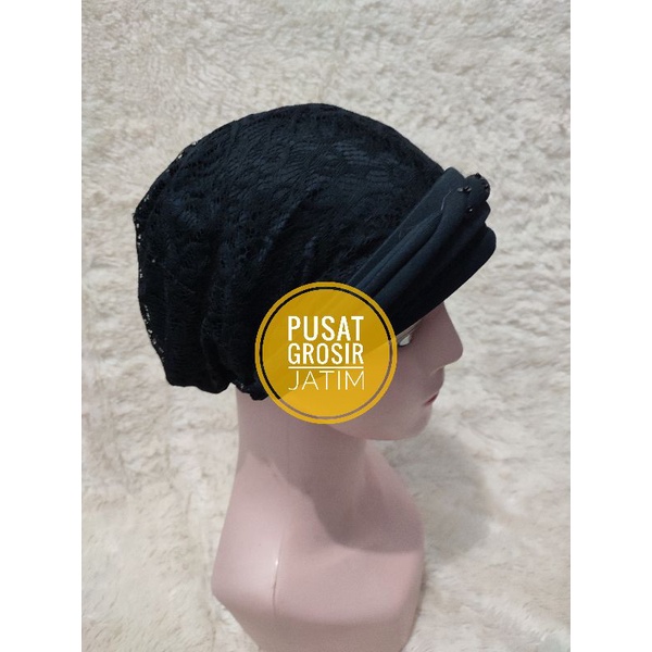 Topi Kerpus hijab ibu ibu turban topi kupluk nenek ciput emak brukat hitam kupluk songkok nenek jadul