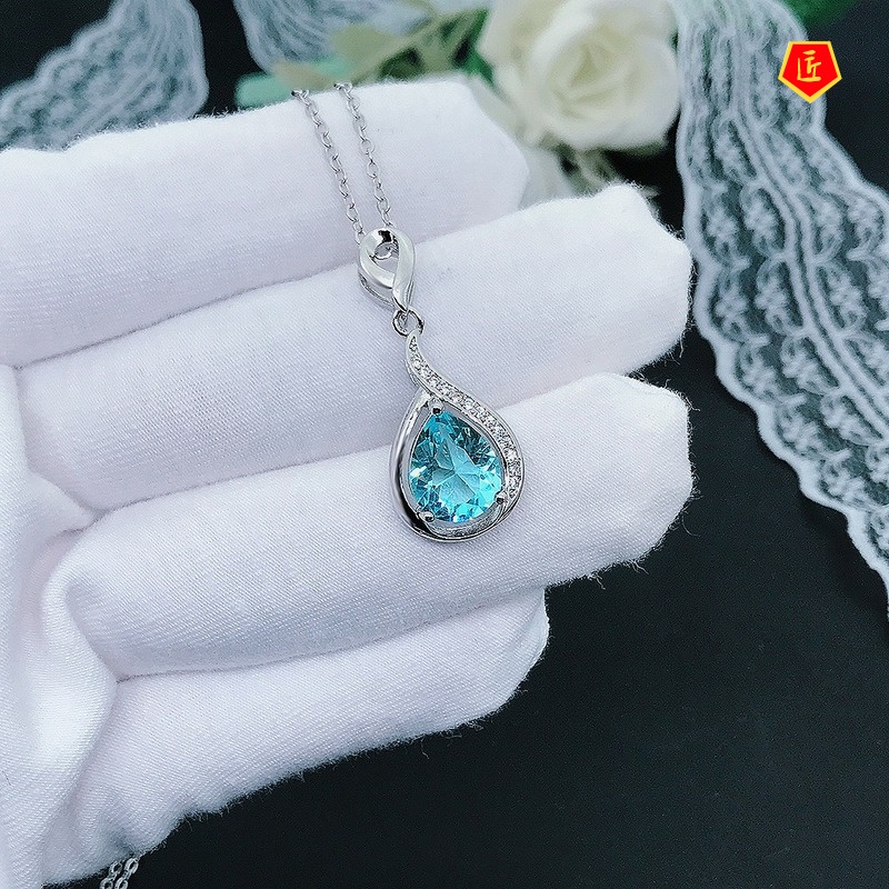 [Ready Stock]Mermaid Tears Pendant S925 Silver Topaz Blue Necklace Women's Simple Elegant