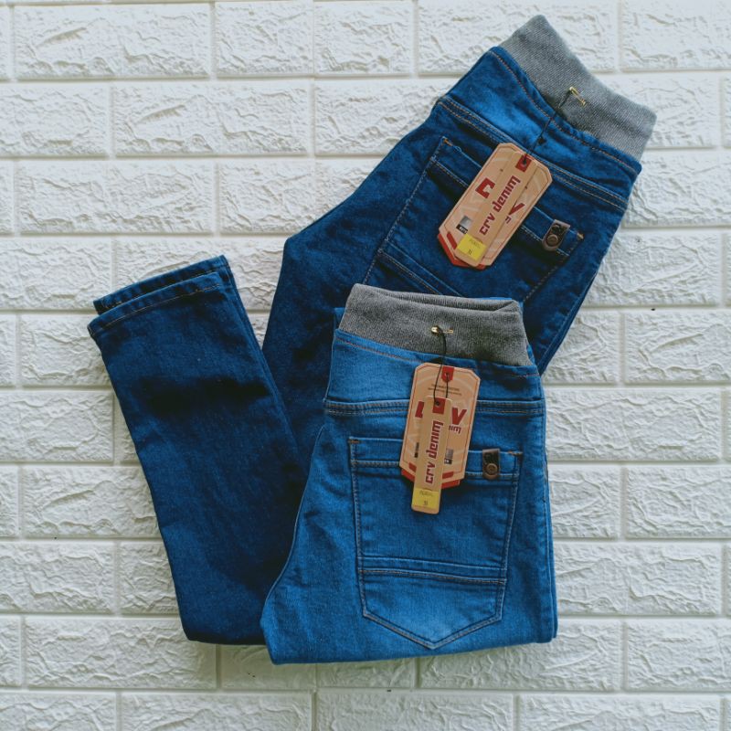 celana jeans PANJANG pria pinggang karet CR-v
