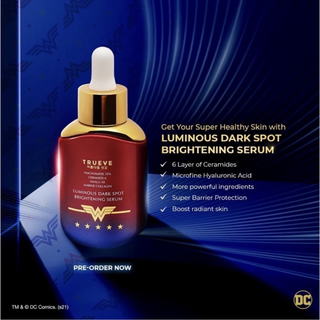 [ FREE GIFT ] TRUEVE X WONDER WOMAN - Luminous Dark Spot, Ultimate Drops, Acne Care, Youth Activating Serum 30ml