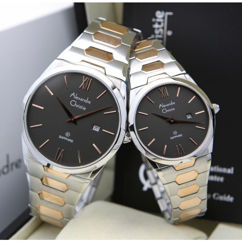 AC8542 Jam Tangan Couple Alexandre Christie AC 8542 Couple Original Silver rosegold