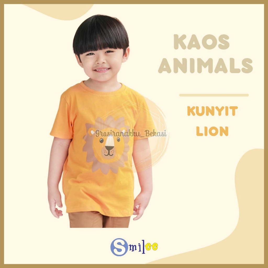 Kaos Anak Cowok Smilee Murah Animal Kunyit Lion Size 1-5Tahun