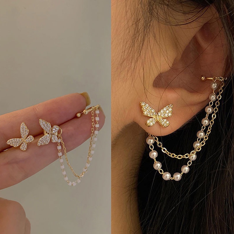 Anting Tusuk Asimetris Model Kupu-Kupu Gaya Korea Untuk Wanita butterfly emas