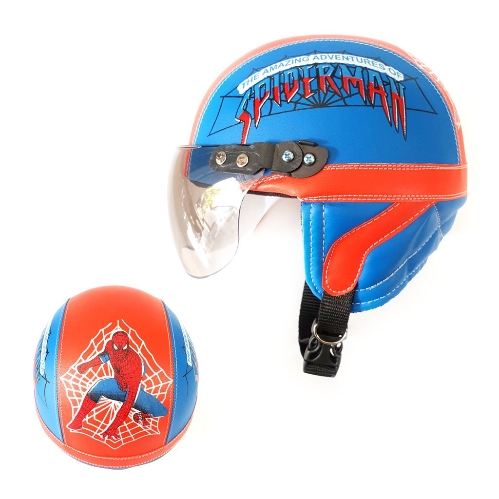 Helm Kulit Retro Untuk Anak Motif Spiderman