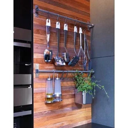 Jual Gantungan Handuk Jemuran Baju Kamar Mandi Dapur Rak Dinding 90Cm+Hooks - Hitam Murah