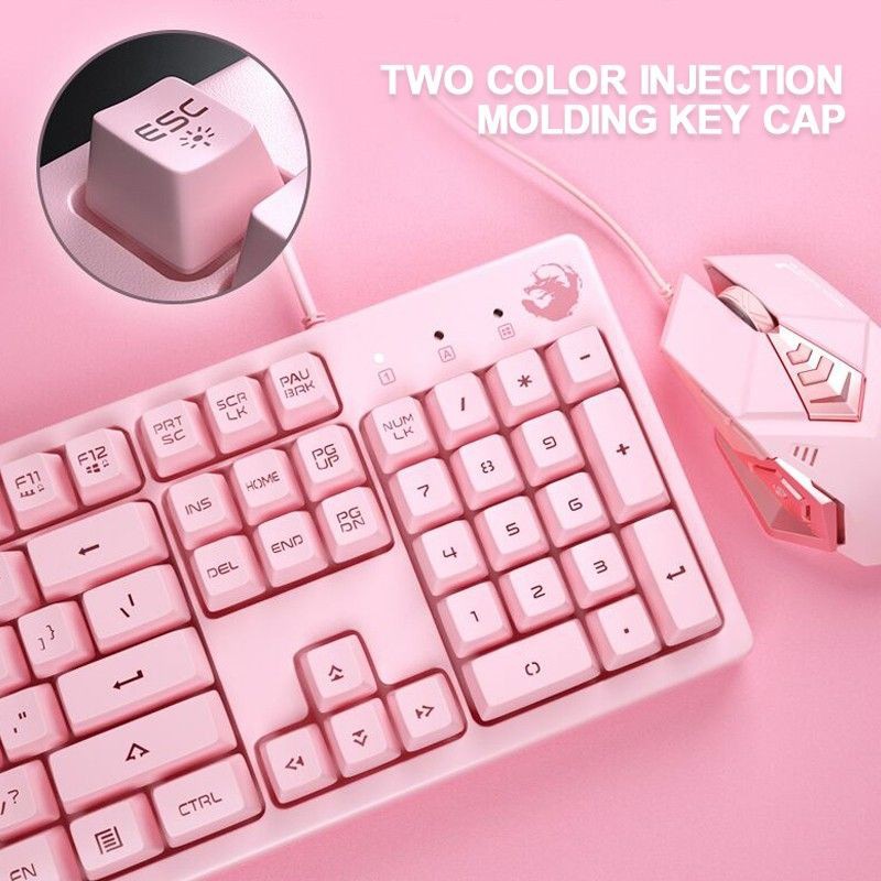Pink Fashion Girl Heart Cute Backlight Backlit Gaming Keyboard dan Mouse Combo