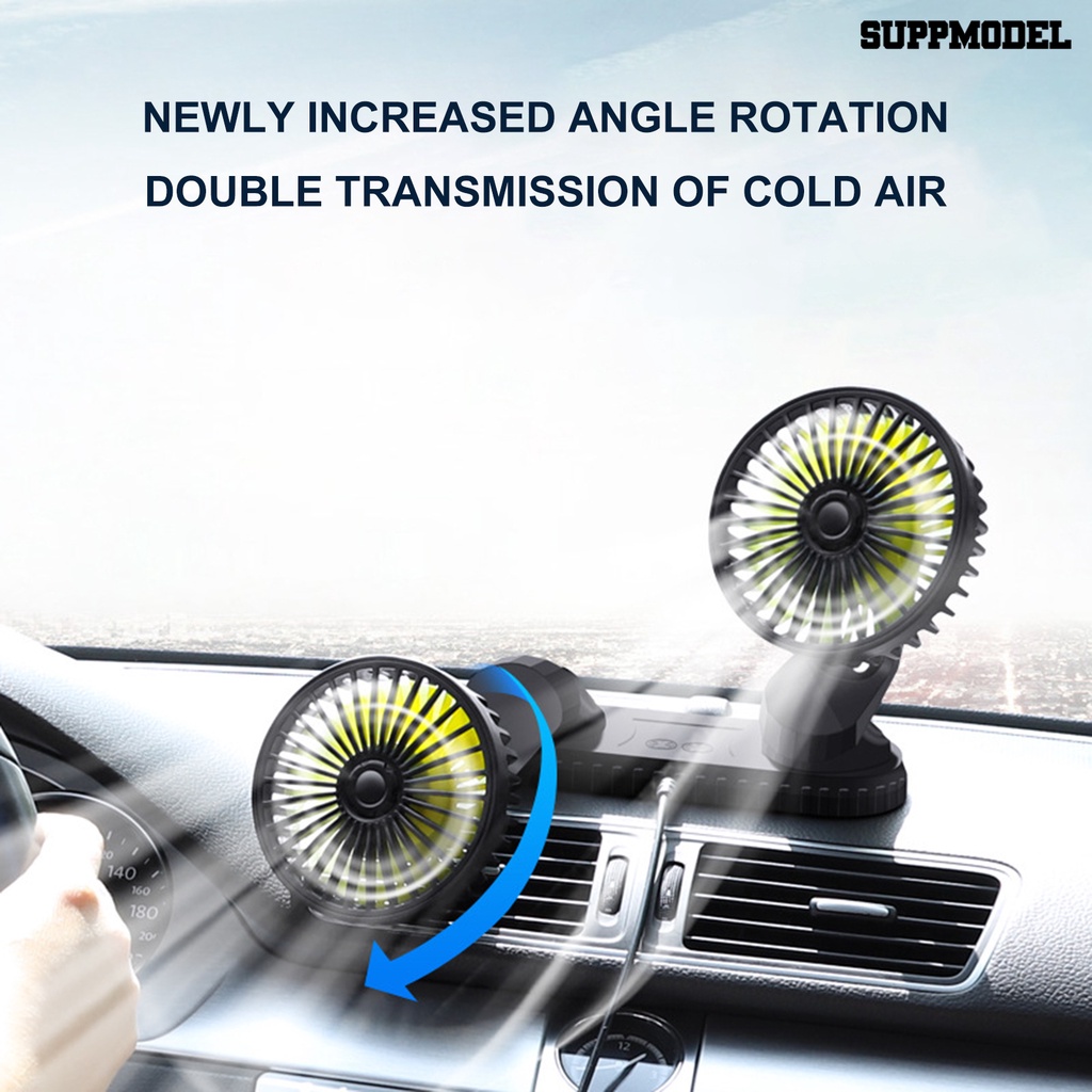 Kipas Angin Kepala Ganda Rotasi 360 Derajat Dengan Port Charger USB Dan Kop Perekat