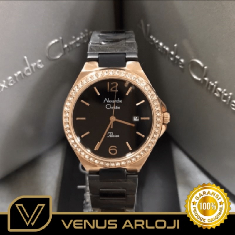 Jam Alexandre Christie AC 2981 LD BBR Wanita Rantai Hitam Rosegold Bulat