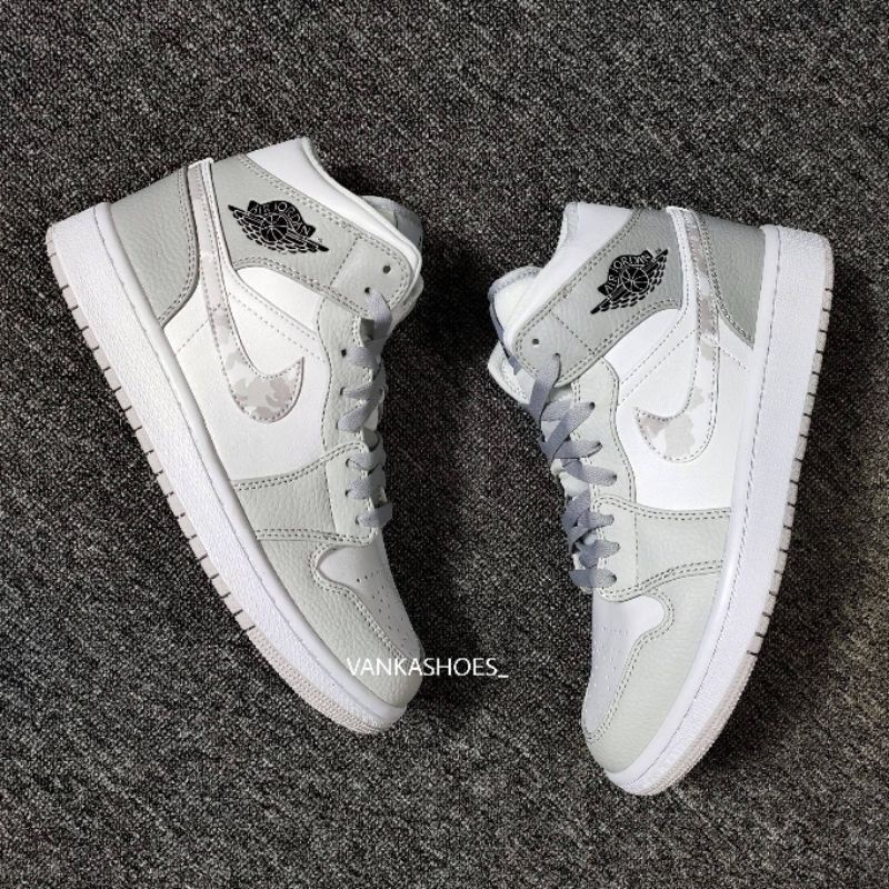 NIKE AIR JORDAN 1 MID WHITE GREY CAMO
