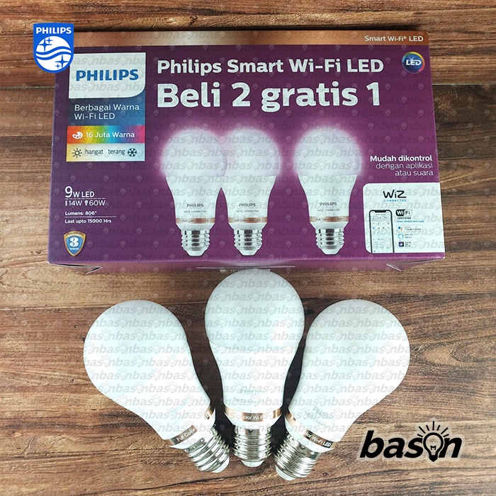 PHILIPS Paket isi 3 Smart WiFi LED 9W Color RGB + Tuneable WiZ Connected  - Bohlam Lampu LED Dimmable