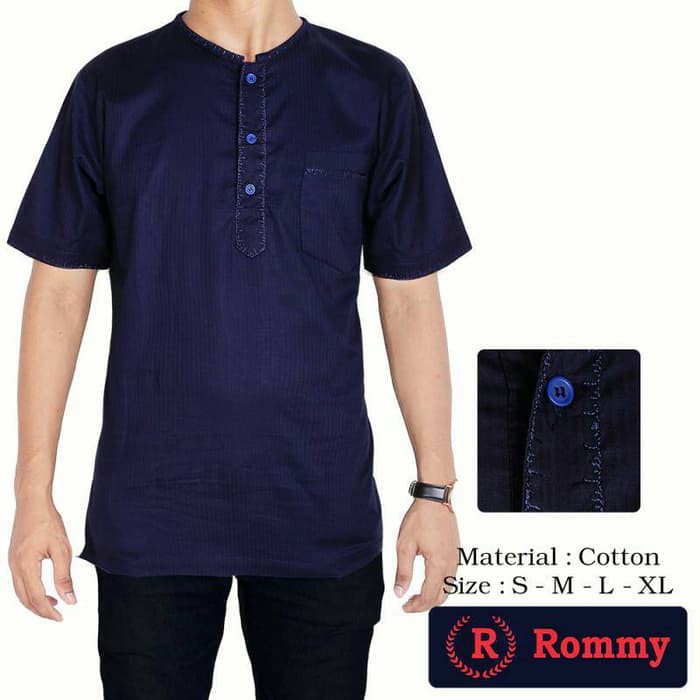 Kemeja Koko Pria Rommy Lengan Pendek - Oblong Biru Navy