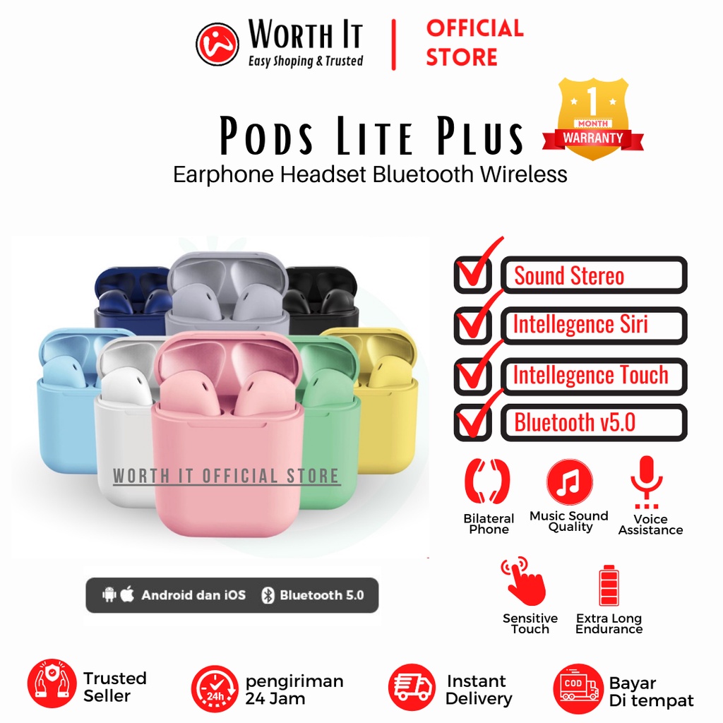 Official Headset Inpods 12  Hitam Putih  black Stereo Bass Hi Res Hp Android Pc Laptop Sport Olahrag