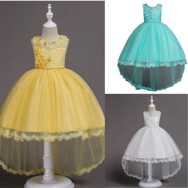 8100018 FLORA DRESS / GAUN PESTA NATAL ANAK PEREMPUAN KUNING HIJAU TOSCA PUTIH BAGUS IMPORT MURAH