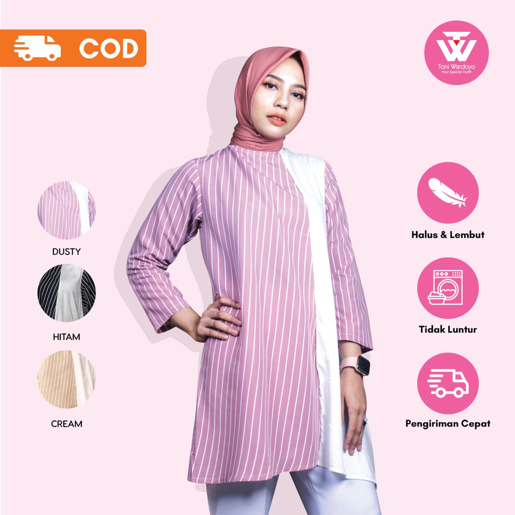 Tunik Atasan Wanita Garis  Tunik Katun Rayon - Tunik Remaja Cewek Bahan Jatuh Adem BY TONI WARDOYO