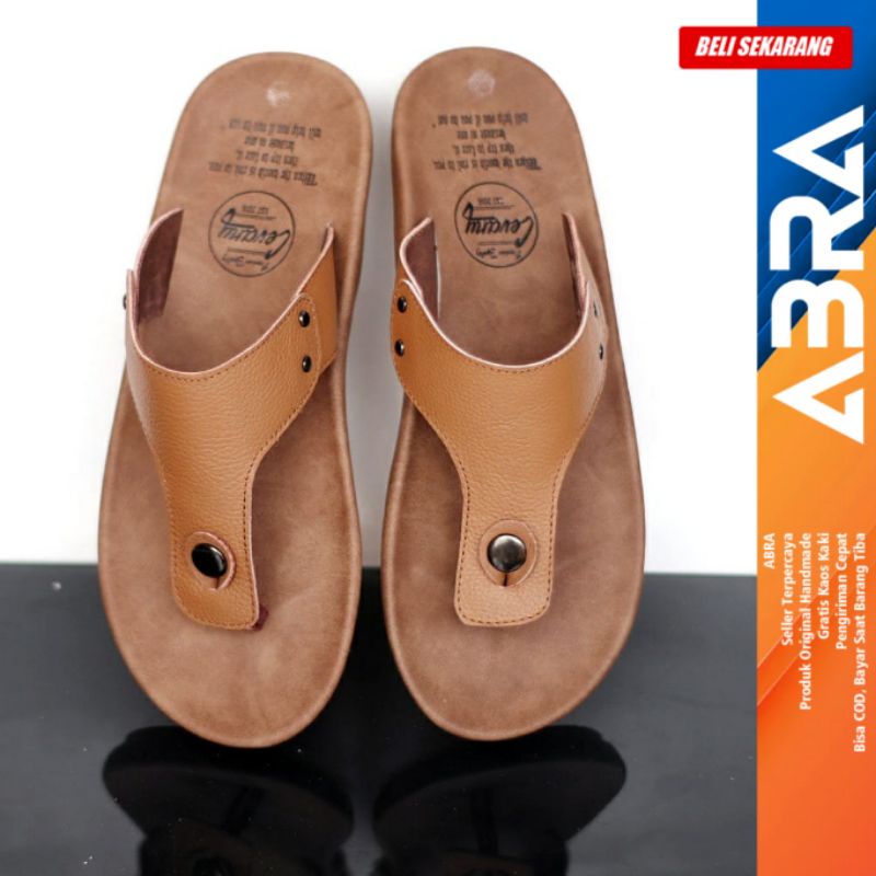 Sandal Jepit Pria Sandal Kulit Asli Original Cowok ABRA