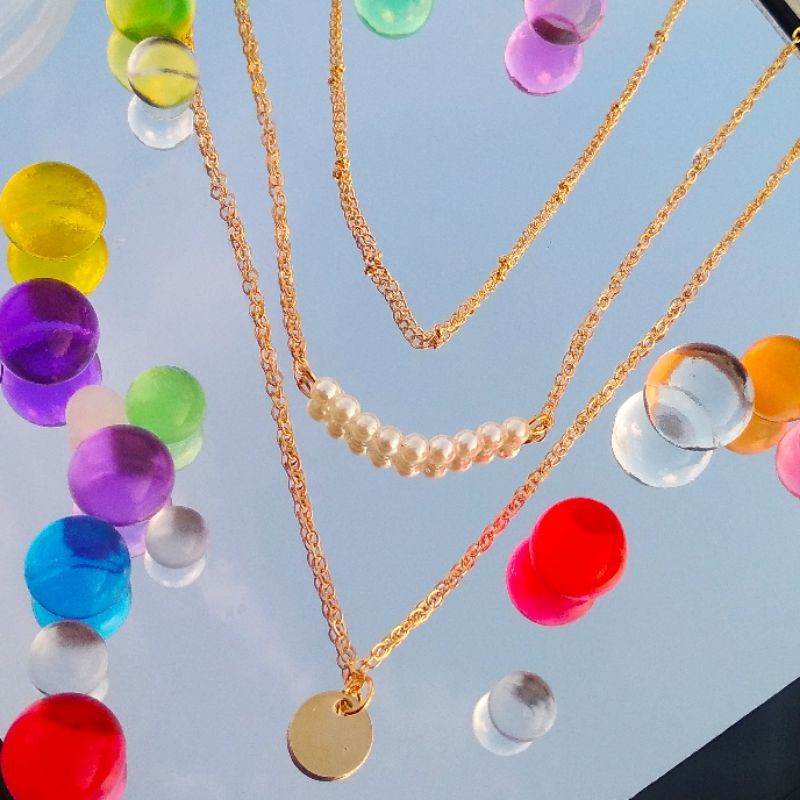Elgy Triple Layer necklace kalung murah kalung layer kalung etnik kalung Korea kalung rantai