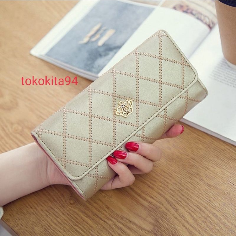 Dompet Wanita Import Panjang Mahkota Satuan - Dompet Import Panjang Multifungsi 1Pcs - Dompet Wallet Card Panjang Satuan