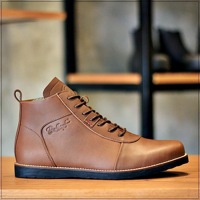 Vintage - Bradleys Anubis Brown Sepatu Kulit Boots Zip Klasik Pria/Cowok Original Footwear