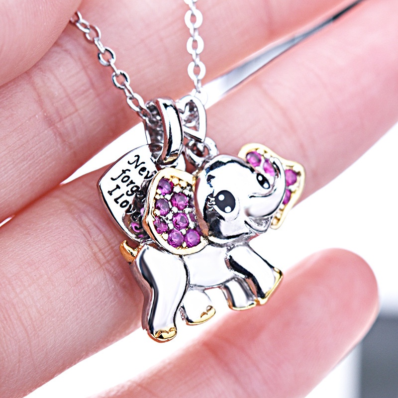 [Ready Stock]Fashion Love Heart-Shaped Animal Elephant Pendant Necklace