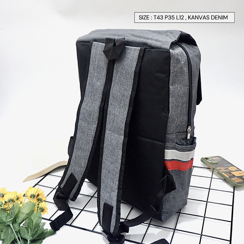 Ransel kanvas denim Tas Punggung Sekolah Murah Tebal Slot Laptop Kain Kanvas Polos Banyak Resleting