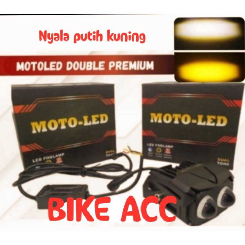 Lampu Tembak Motoled Double premium hi low putih kuning _harga sepasang