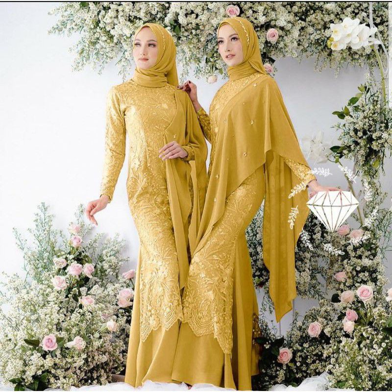 Baju Gamis Muslim Terbaru 2021 Model Baju Dress Pesta Wanita kekinian Bahan Brokat Kondangan Remaja