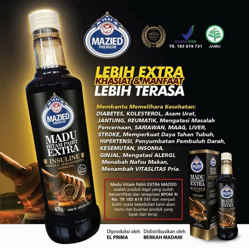 

Madu Hitam Pahit Extra Daun Insulin Propolis MAZIED