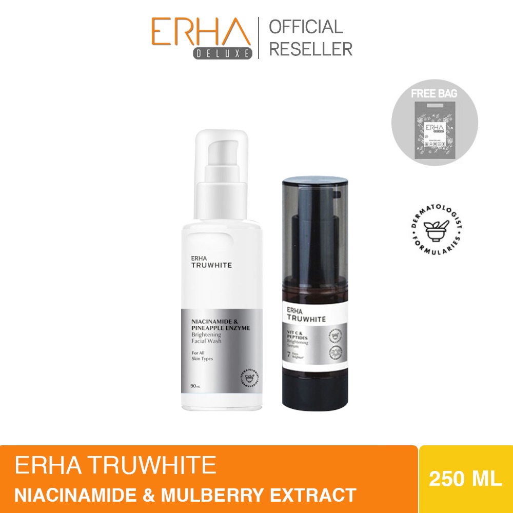 ERHA Truwhite Brightening Facial Wash &amp; Vitamin C Serum - Serum &amp; Sabun Pencerah Wajah