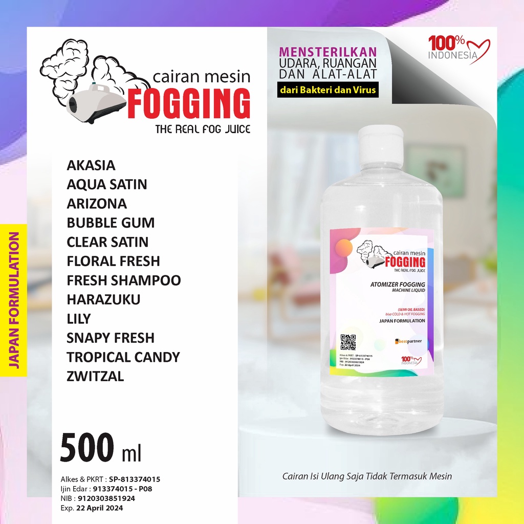 Cairan Mesin  Fogging Aroma Segar 500 ml Botol / Cairan Fogging Atomizer Wangi Segar 500 ml Botol Pet