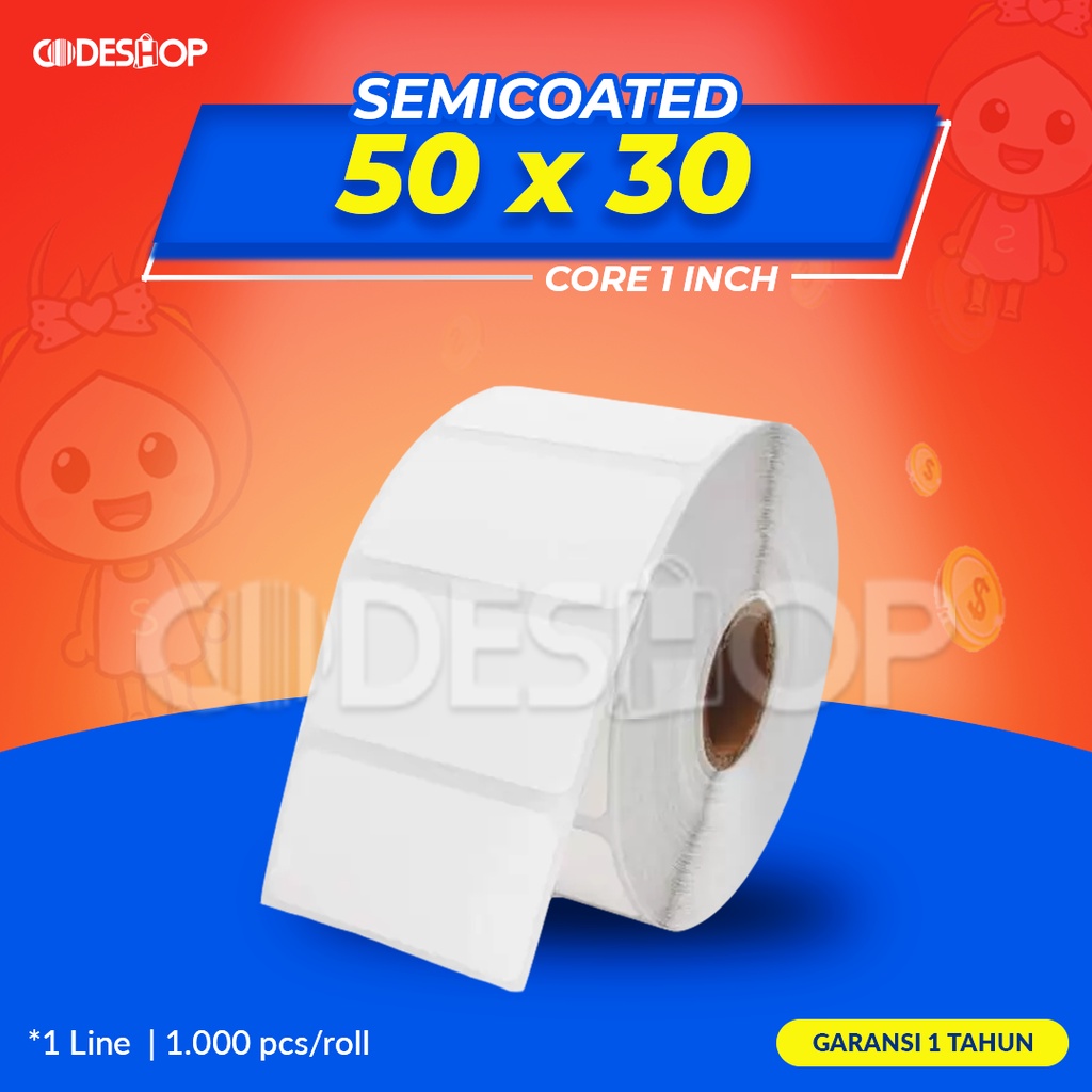 Jual Label Semicoated 50 x 30 mm Sticker Printer Barcode 50x30 mm - 1 ...